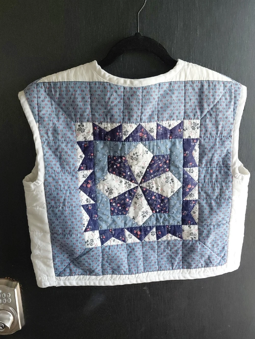 Handmade Cropped Patchwork Quilted Vest | Upcycled Blue White Cottagecore Jacket
